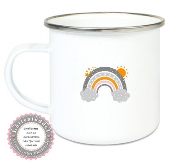Preview: ♥ Becher Tasse Emaillebecher Regenbogen Sterne Sonne Wolken Einschulung KITA Wunschname, Dankeschön, Geburtstag, Abschied, Jubiläum, Geschenk, Kommunion, Firmung Konfirmation, Becher von Lüttentüddel